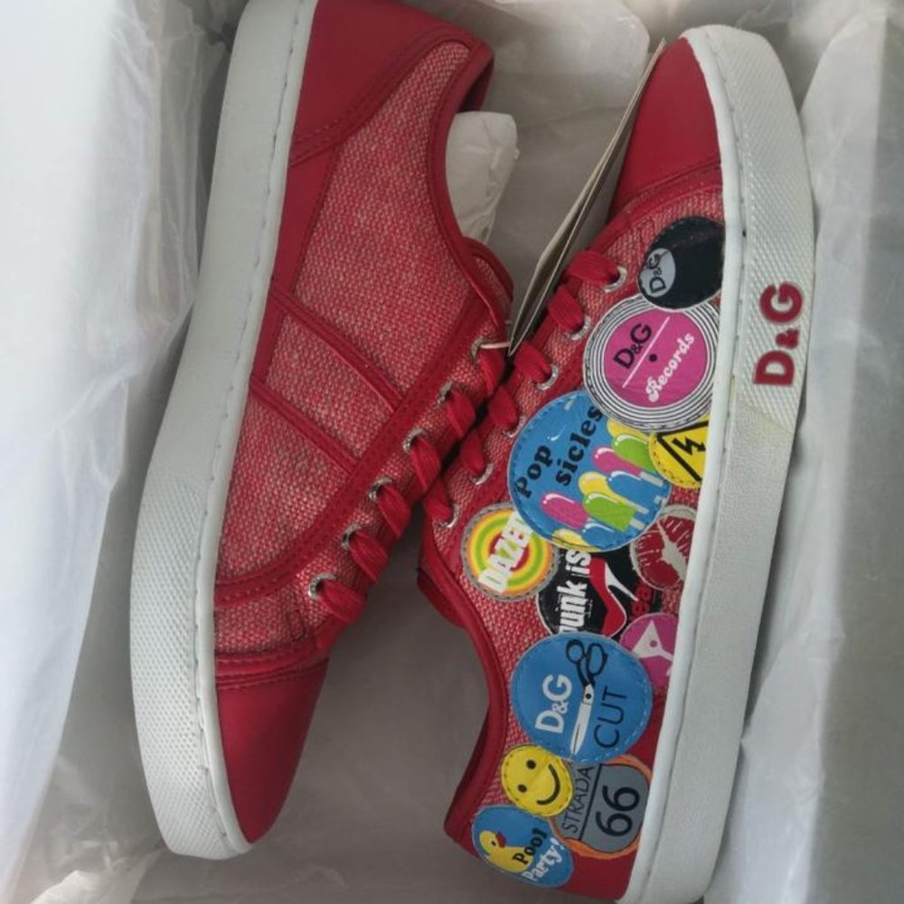 Red/Multi Color Canva/Leather Details Sneakers
